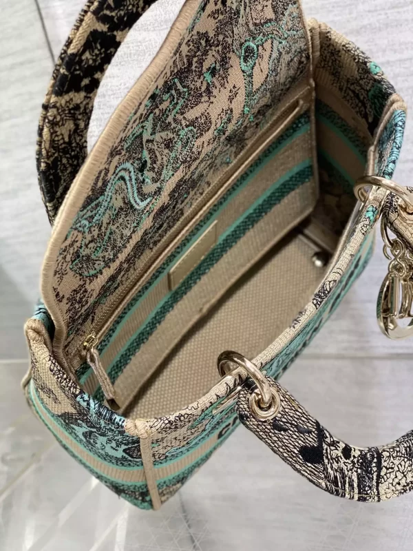 Medium Dioriviera Lady D-Lite Bag Raffia with Aquamarina Toile de Jouy Sauvage Embroidery