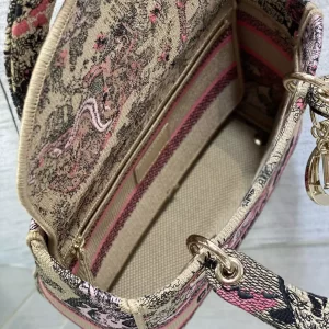 Medium Dioriviera Lady D-Lite Bag Raffia with Candy Pink Toile de Jouy Sauvage Embroidery