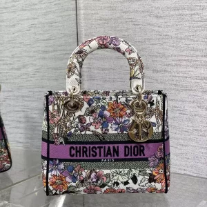 Medium Lady D-Lite Bag White Multicolor Dior 4 Saisons Été Embroidery