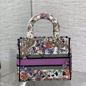 Medium Lady D-Lite Bag White Multicolor Dior 4 Saisons Été Embroidery