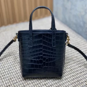 Mini Toy Shopping Saint Laurent in Black Crocodile-Embossed Leather - YB076