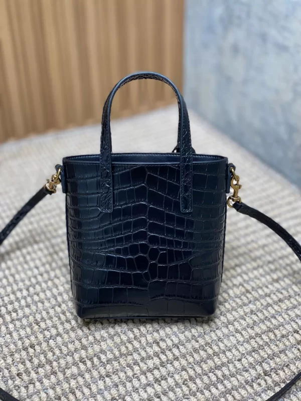 Mini Toy Shopping Saint Laurent in Black Crocodile-Embossed Leather - YB076