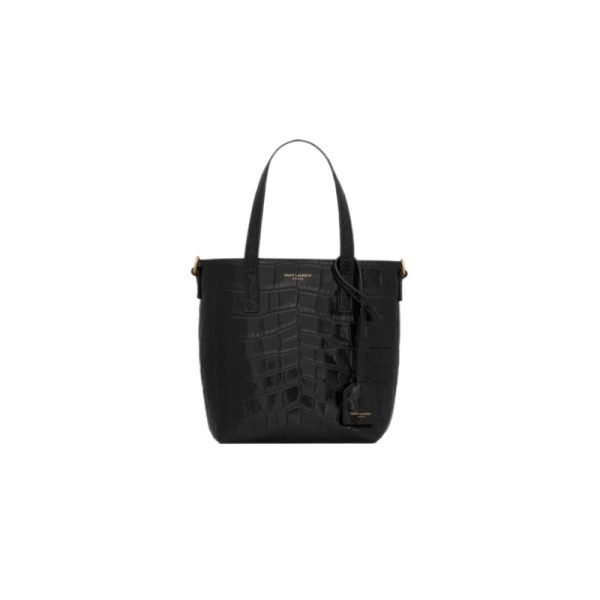 Mini Toy Shopping Saint Laurent in Black Crocodile-Embossed Leather - YB076