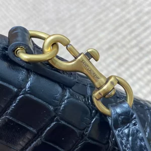 Mini Toy Shopping Saint Laurent in Black Crocodile-Embossed Leather - YB076