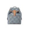 Montsouris Backpack Blue Damier Denim 3D Cotton Canvas