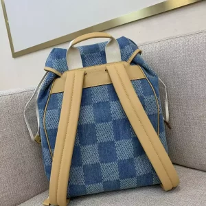 Montsouris Backpack Blue Damier Denim 3D Cotton Canvas