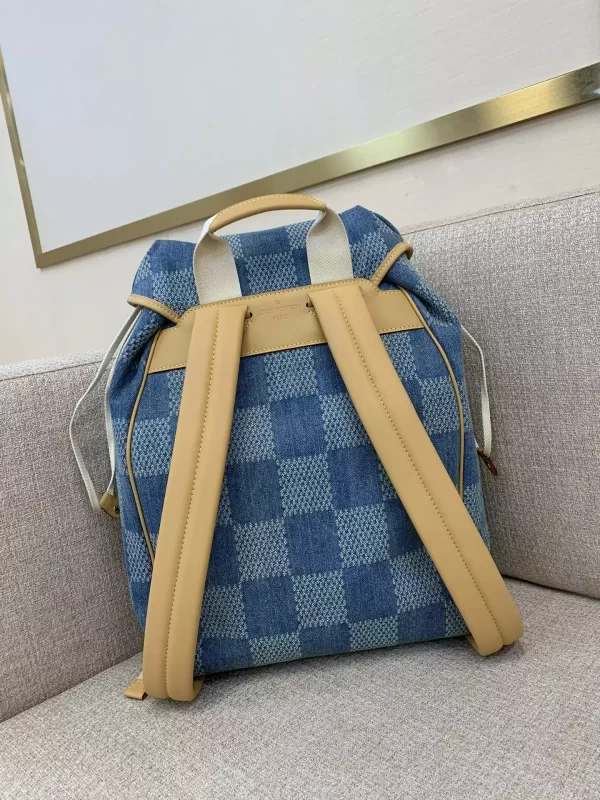 Montsouris Backpack Blue Damier Denim 3D Cotton Canvas