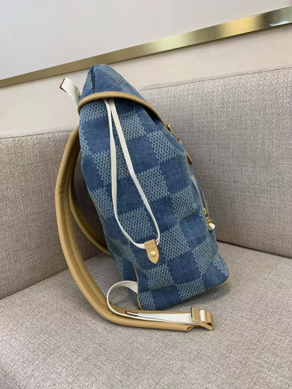 Montsouris Backpack Blue Damier Denim 3D Cotton Canvas