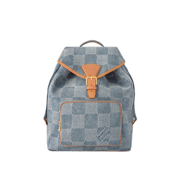 Montsouris Backpack Blue Damier Denim 3D Cotton Canvas