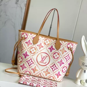 Neverfull MM Coral Monogram Tiles Canvas