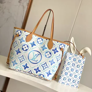 Neverfull MM Lagoon Blue Monogram Tiles Canvas