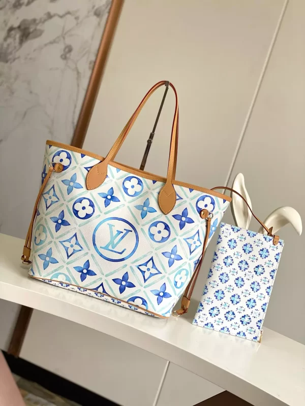 Neverfull MM Lagoon Blue Monogram Tiles Canvas