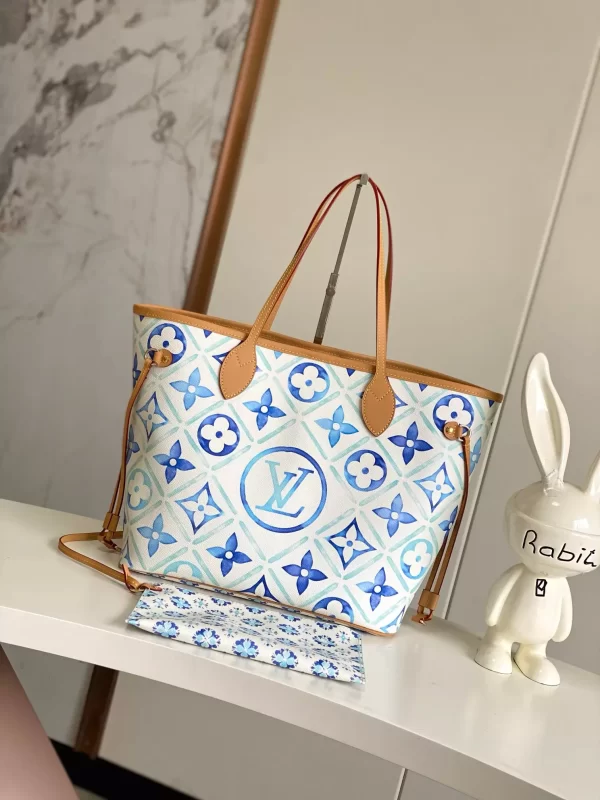 Neverfull MM Lagoon Blue Monogram Tiles Canvas