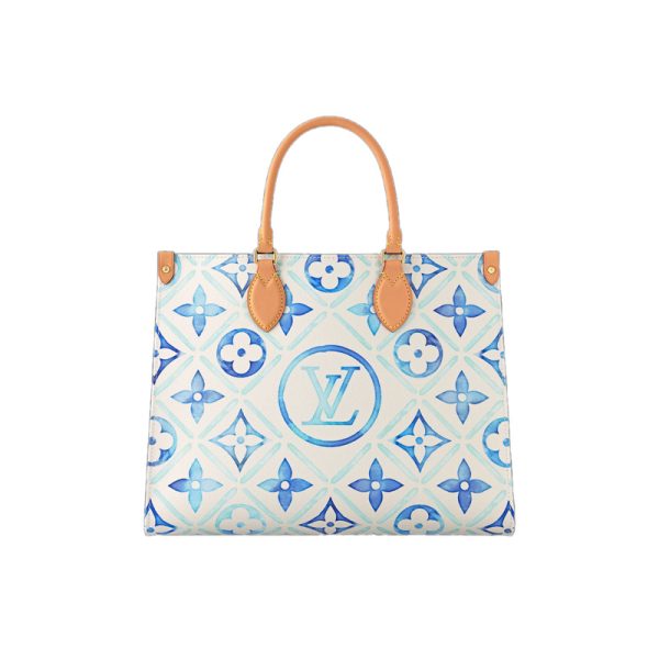 OnTheGo MM Lagoon Blue Monogram Tiles Canvas