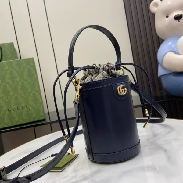 Ophidia Mini Bucket Bag in Dark Blue Leather