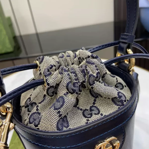 Ophidia Mini Bucket Bag in Dark Blue Leather