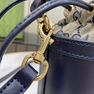 Ophidia Mini Bucket Bag in Dark Blue Leather