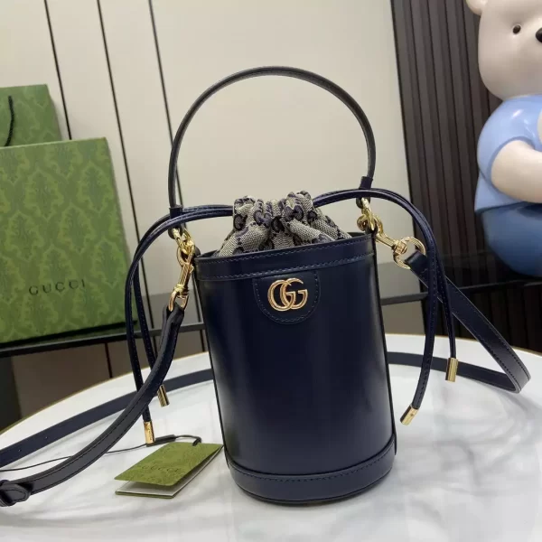 Ophidia Mini Bucket Bag in Dark Blue Leather