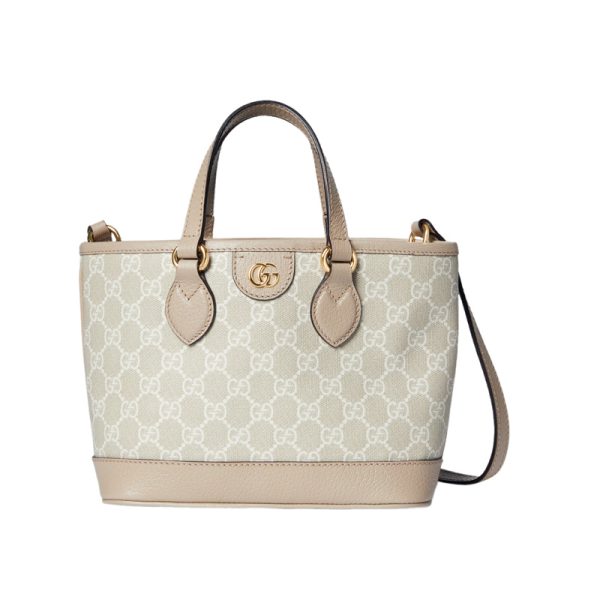 Ophidia Mini Tote Bag in Beige and White GG Supreme Canvas