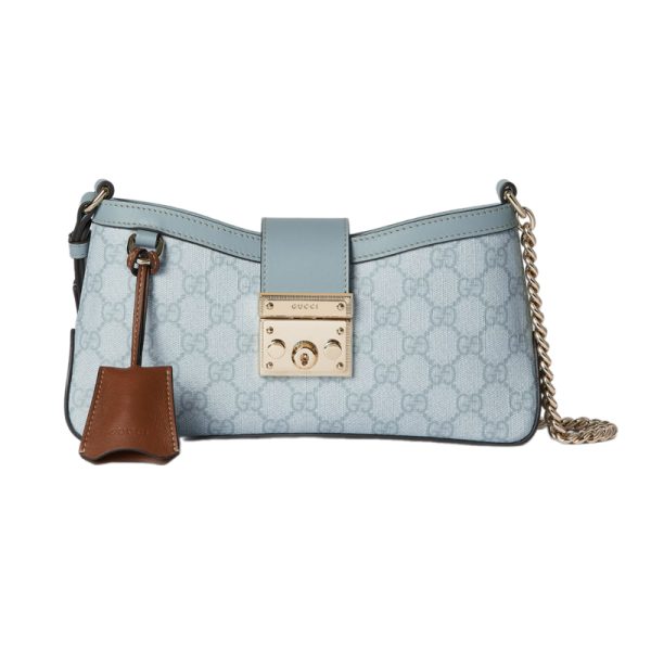 Padlock Small Shoulder Bag in Dusty Blue Leather