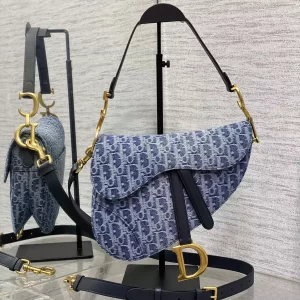 Saddle Bag with Strap Blue Denim Dior Oblique Jacquard