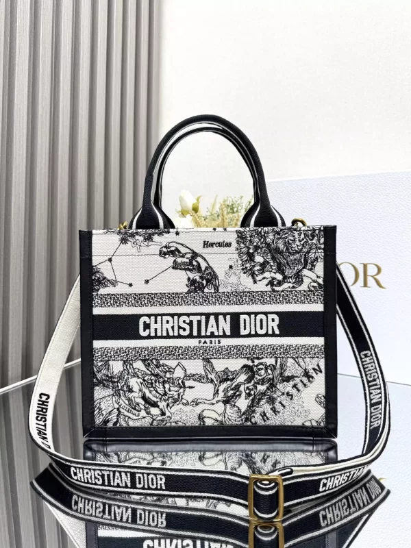 Small Dior Book Tote Latte Multicolor Dior Zodiac Embroidery and Black Calfskin