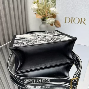 Small Dior Book Tote Latte Multicolor Dior Zodiac Embroidery and Black Calfskin