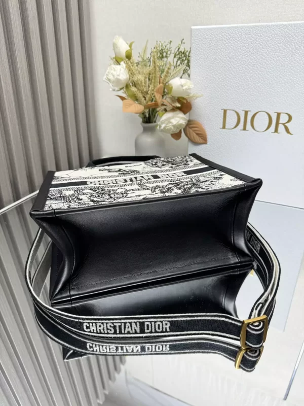 Small Dior Book Tote Latte Multicolor Dior Zodiac Embroidery and Black Calfskin