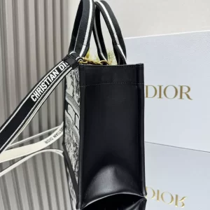 Small Dior Book Tote Latte Multicolor Dior Zodiac Embroidery and Black Calfskin