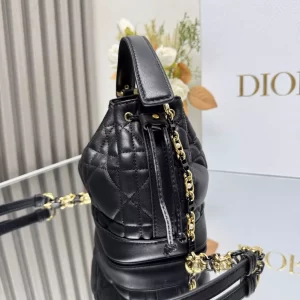 Small Dior Jolie Bucket Bag Black Macrocannage Calfskin