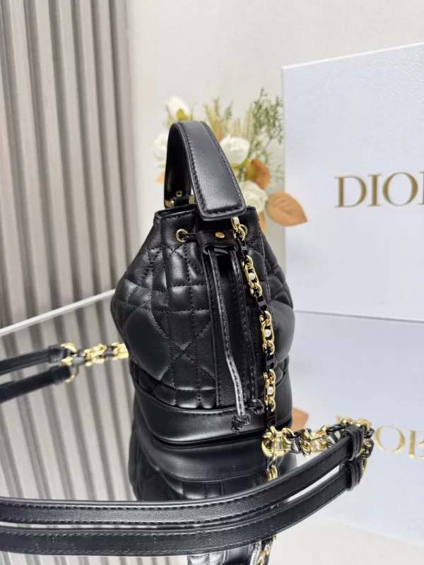 Small Dior Jolie Bucket Bag Black Macrocannage Calfskin