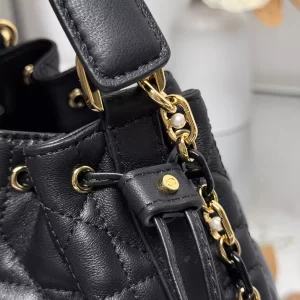 Small Dior Jolie Bucket Bag Black Macrocannage Calfskin