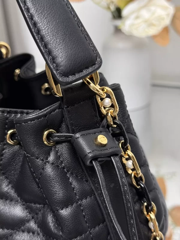 Small Dior Jolie Bucket Bag Black Macrocannage Calfskin