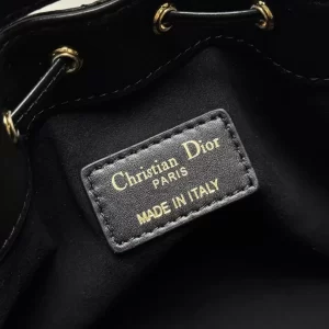 Small Dior Jolie Bucket Bag Black Macrocannage Calfskin