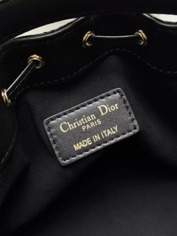 Small Dior Jolie Bucket Bag Black Macrocannage Calfskin