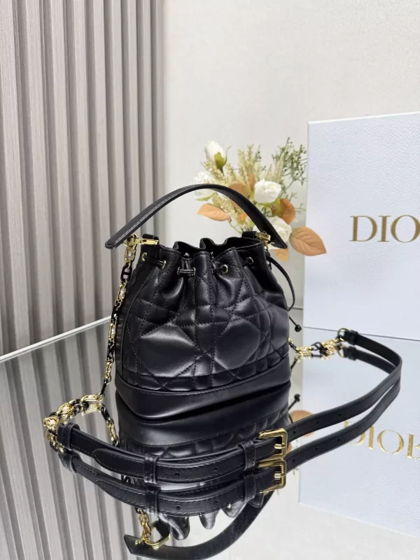 Small Dior Jolie Bucket Bag Black Macrocannage Calfskin