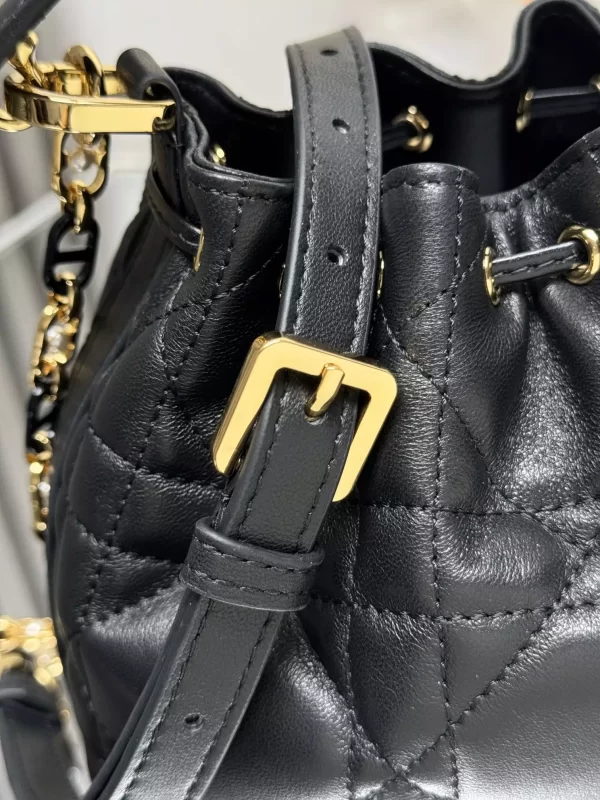 Small Dior Jolie Bucket Bag Black Macrocannage Calfskin