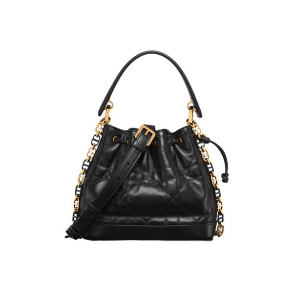 Small Dior Jolie Bucket Bag Black Macrocannage Calfskin