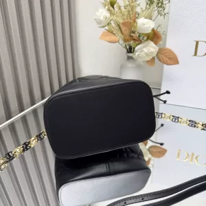 Small Dior Jolie Bucket Bag Black Macrocannage Calfskin