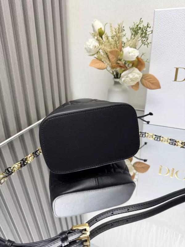 Small Dior Jolie Bucket Bag Black Macrocannage Calfskin