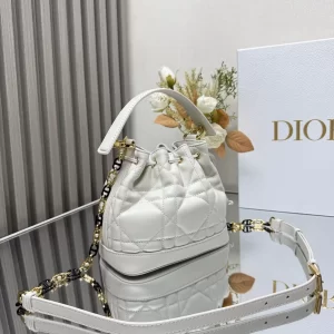 Small Dior Jolie Bucket Bag Latte Macrocannage Calfskin