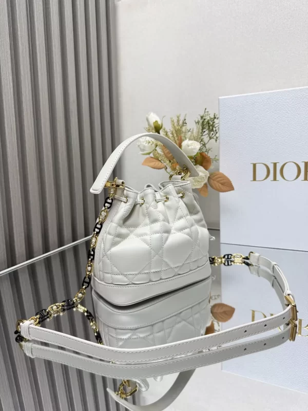 Small Dior Jolie Bucket Bag Latte Macrocannage Calfskin