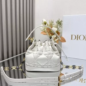 Small Dior Jolie Bucket Bag Latte Macrocannage Calfskin