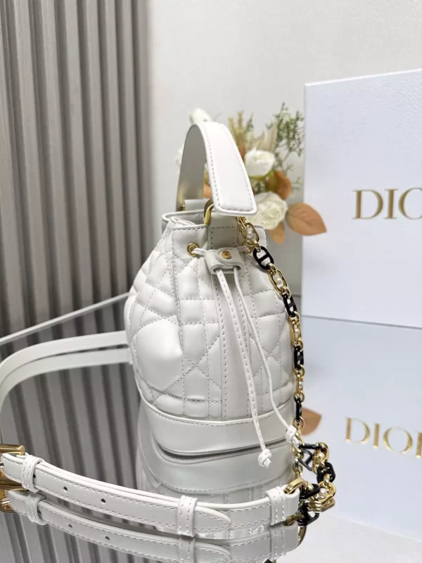 Small Dior Jolie Bucket Bag Latte Macrocannage Calfskin