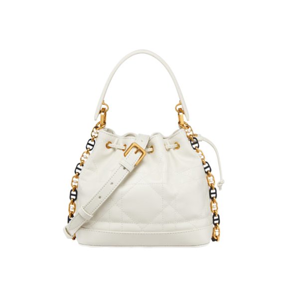 Small Dior Jolie Bucket Bag Latte Macrocannage Calfskin