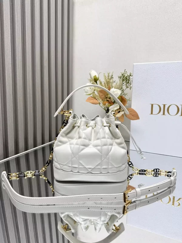 Small Dior Jolie Bucket Bag Latte Macrocannage Calfskin