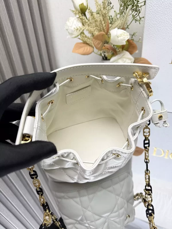 Small Dior Jolie Bucket Bag Latte Macrocannage Calfskin