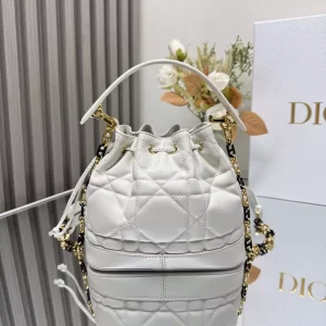 Small Dior Jolie Bucket Bag Latte Macrocannage Calfskin