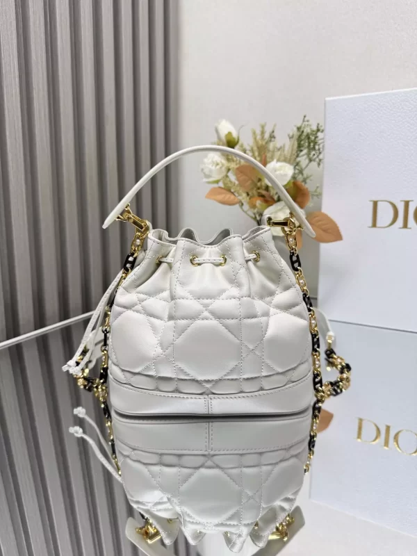 Small Dior Jolie Bucket Bag Latte Macrocannage Calfskin