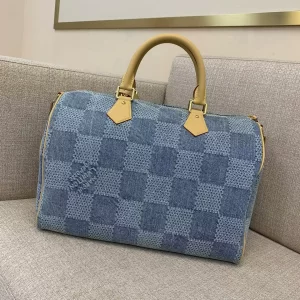 Speedy Bandoulière 40 Blue Damier Denim 3D Cotton Canvas